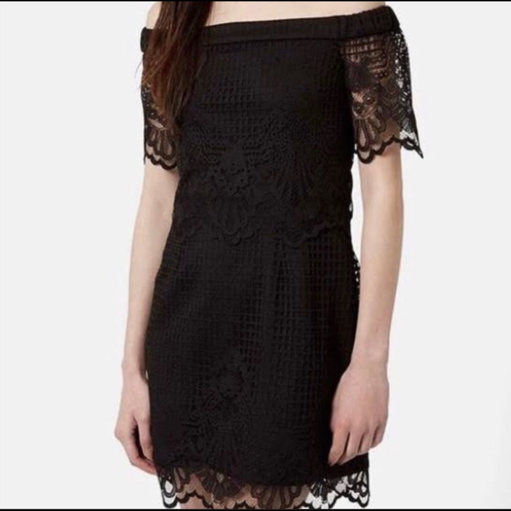 Topshop off shoulder black lace  dress size 6